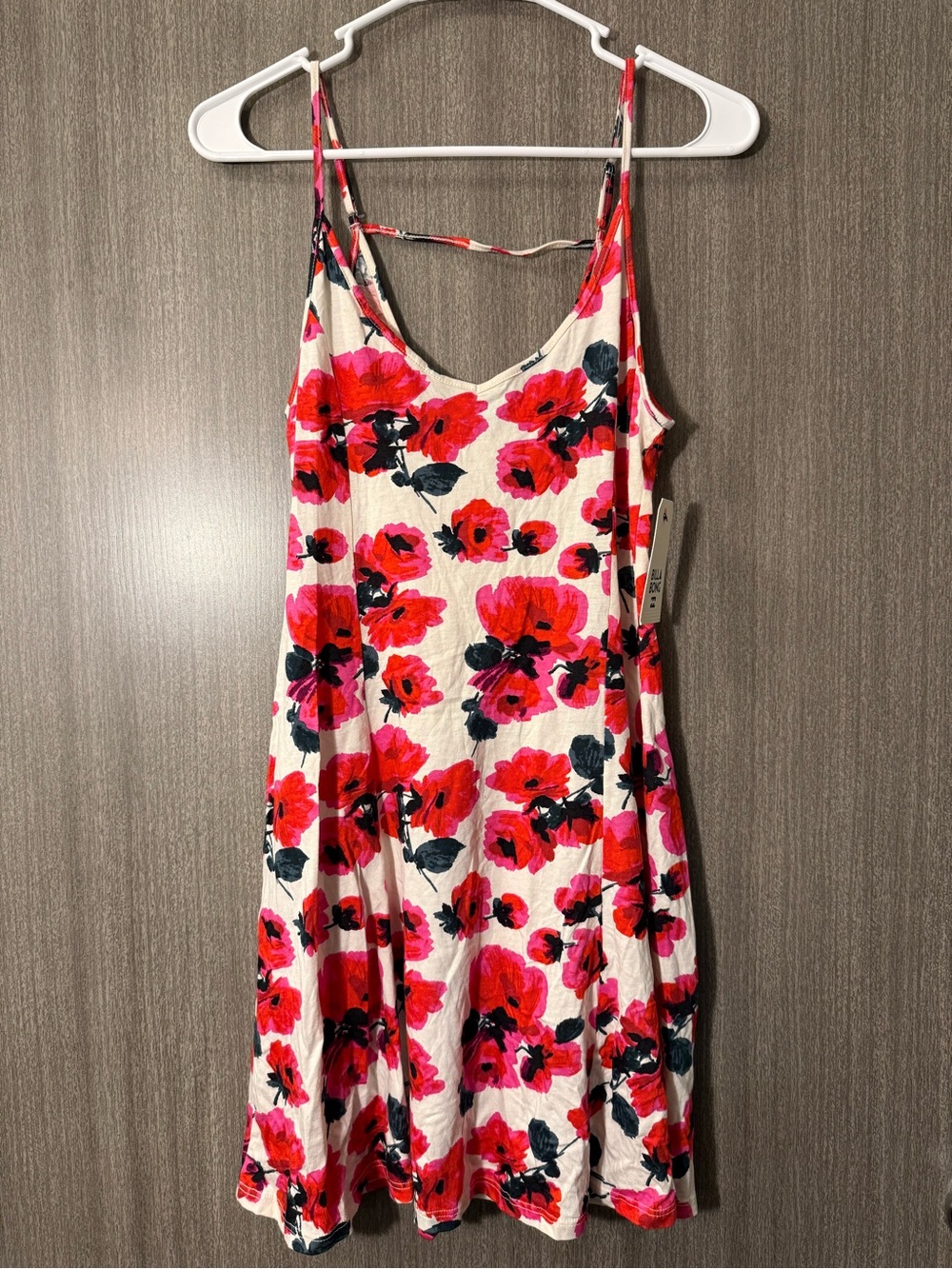 Billabong Pink & Red Floral Sundress with Black Accents